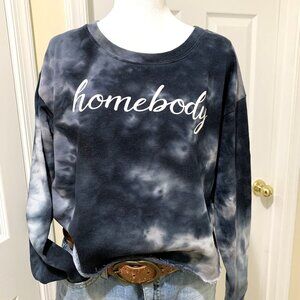 NWT Knit Riot Tie-dye Sweatshirt Women Cropped Gray Size M Crew Neck Long Sleeve